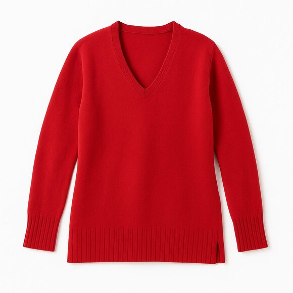 Anthropologie 100% Cashmere Size XS Tunic Sweater Red V-Neck Rib Hem Slit Hem - Picture 4 of 5